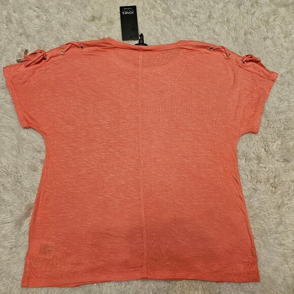Jone New York Women's Coral Red Modern Essential Laced detail Blouse Top Size: L - Picture 4 of 11